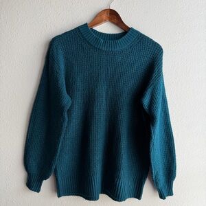 American Eagle Outfitter Crew Teal Pullover Relaxed Fit Waffle Knit Sweater XS/S